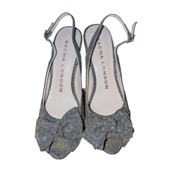 Sacha London| Beauty Metallic Sparkle Slingback Peep-Toe Platform Heels Pumps - Picture 2 of 13